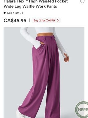 HALARA Wide Leg High-Waist Pants in Berry Plum Large